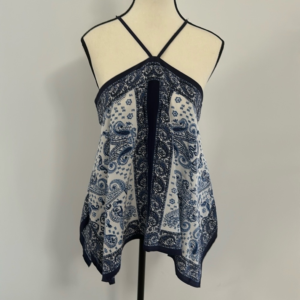 Joie Navy White Paisley Top